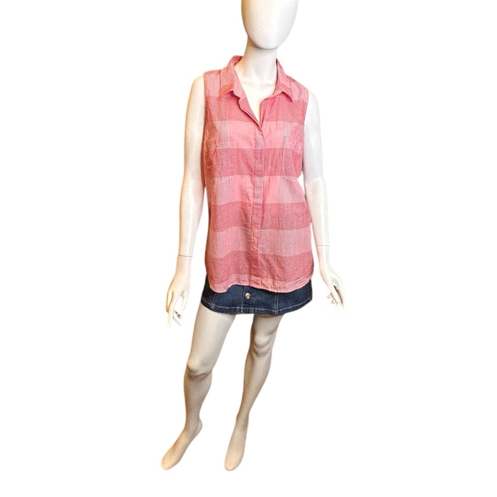NWT Faded Glory Women’s XL Red Gingham Button Up Shirt Sleeveless Cotton
